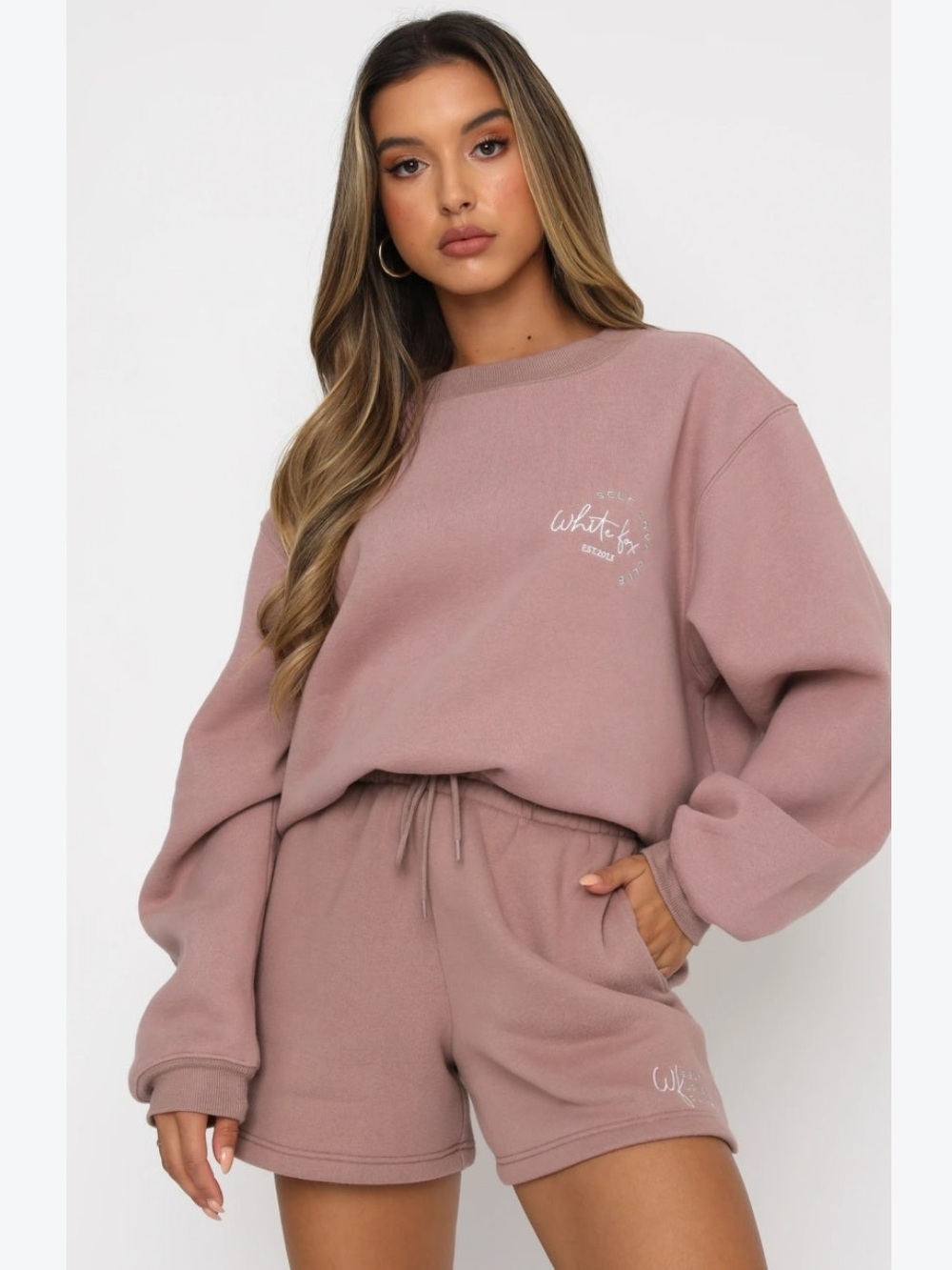 WHITEFOX Mauve Crewneck Sweater & Shorts Set